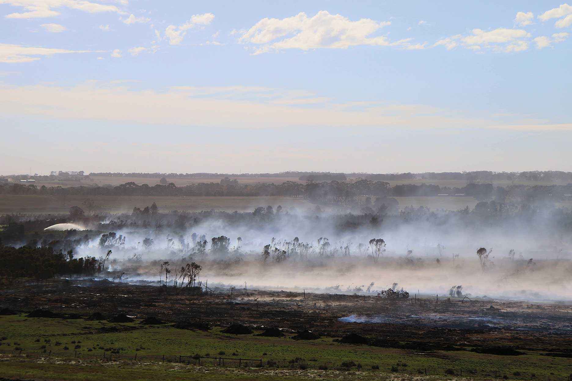 The peat fires at Lake Cobrico burnt and smouldered for weeks. 