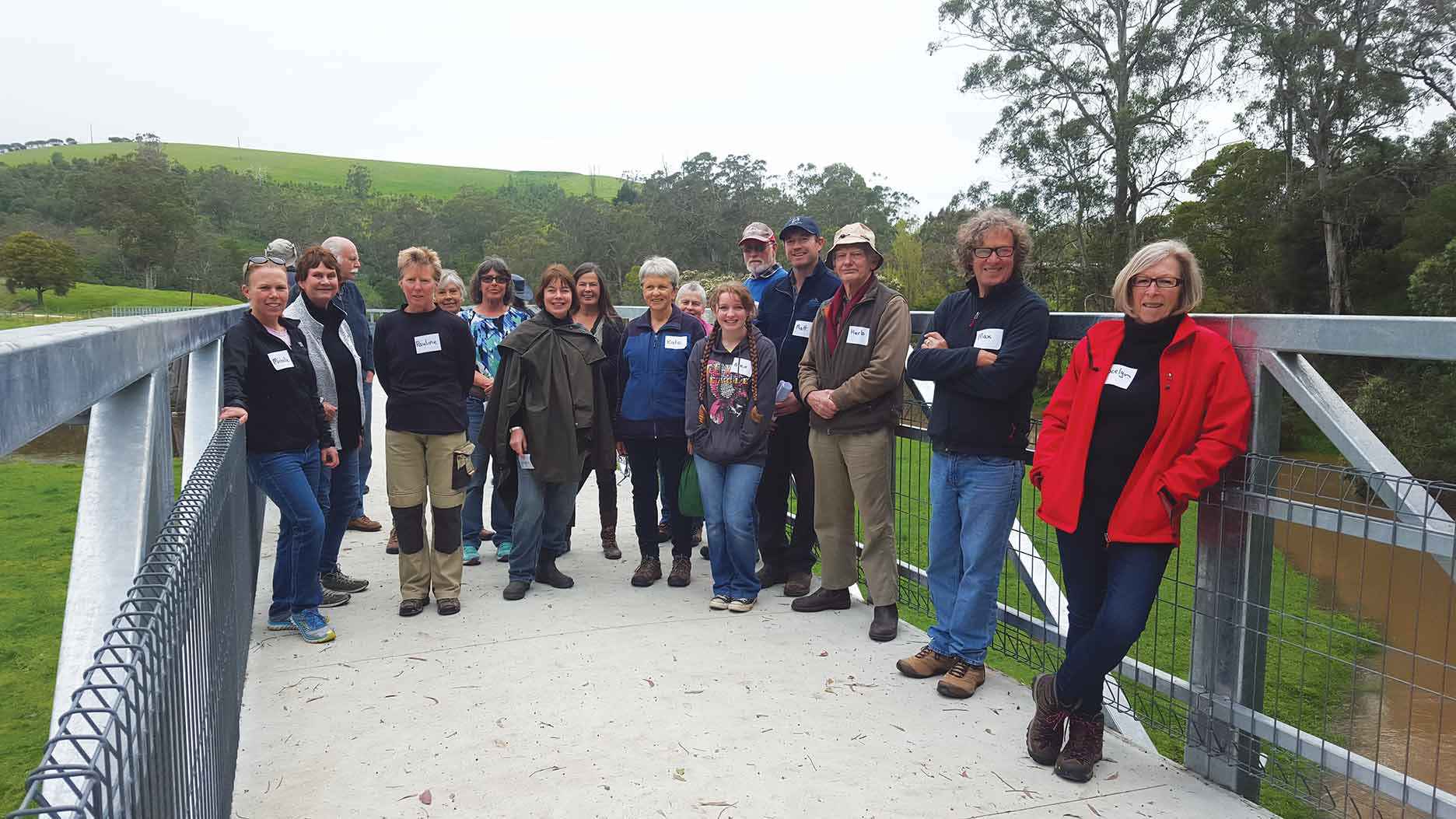 Members of the Nerrena/Tarwin Valley Landcare Group get together on a section of the Great Southern Rail Trail at the Black Spur. 