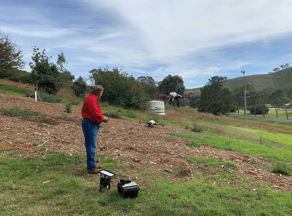 Garth Short demonstrating chemical control using drones in hard to access sites.