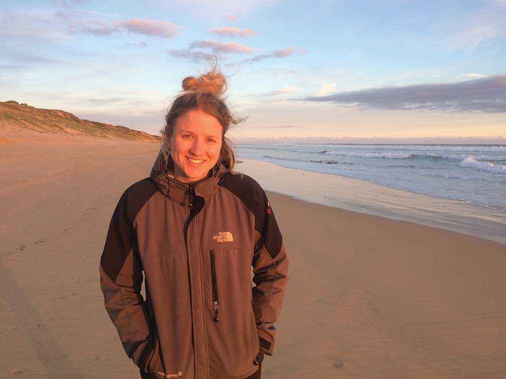 Kathleen Brack on the beach at Venus Bay, Gippsland.