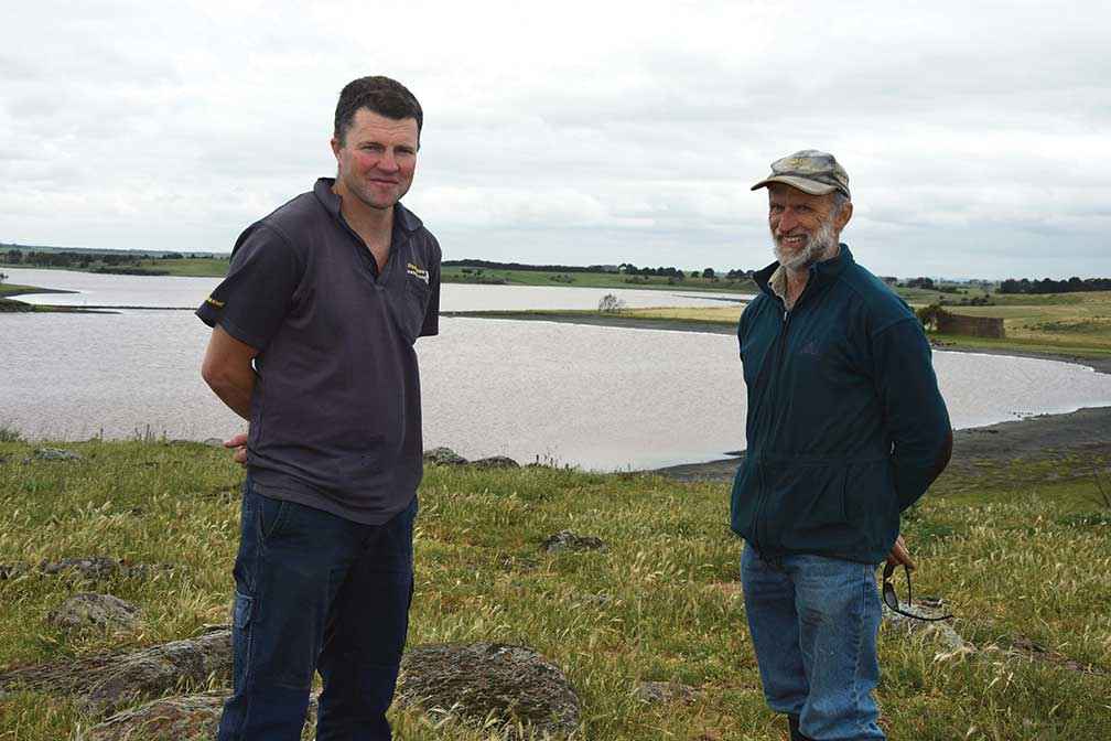 Glenn Rogers (left) and Rod Eldridge on the Rogers’ property with Salt Lake in the background.