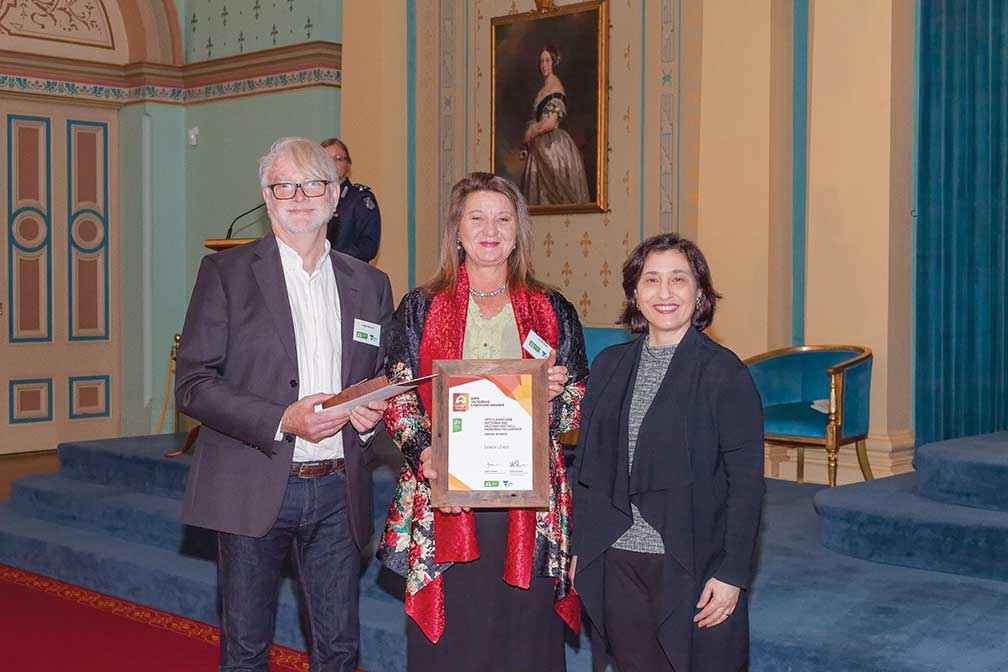 Hugh Mitchell, award judge and son of the late Heather Mitchell with Sandii Lewis, winner of the Victorian Farmers Federation/Landcare Victoria Inc. Heather Mitchell Memorial Fellowship Award.